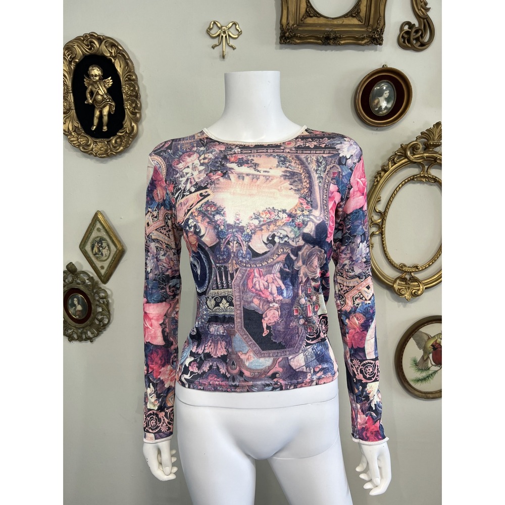 Cheryl Creations Vintage Renaissance Floral Long-Sleeve Top Size L